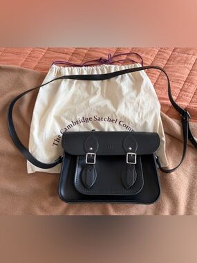 The Cambridge Satchel Company Black Leather 11 inch Satchel with Silver Buckles